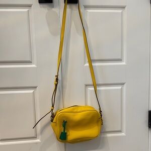J. Crew Vibrant Yellow Genuine Leather Crossbody Bag with Green Tag